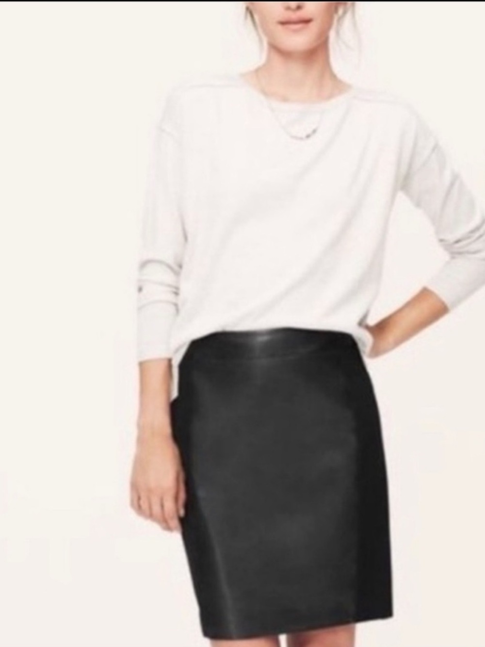 NWOT LOFT Genuine Leather Ponte Knit Panel Skirt